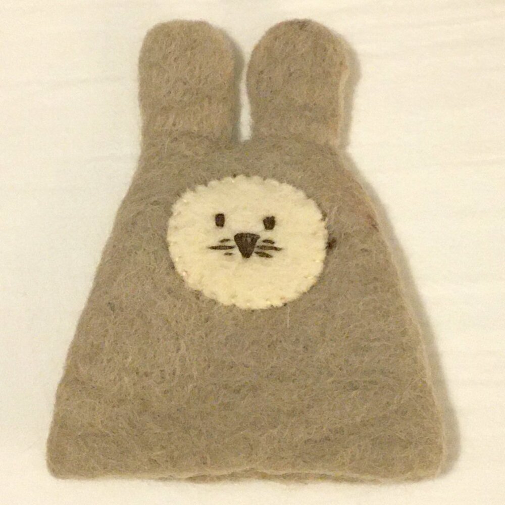 Handmade Felted Wool Bunny Egg Cozy & Metal Cup Set